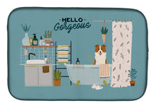Load image into Gallery viewer, Red White Border Collie in Bathtub Dish Drying Mat – Absorbent, Artistic Kitchen Essentials CK7541DDM