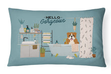 Load image into Gallery viewer, Red White English Bulldog in Bathtub Canvas Fabric Decorative Pillow CK7542PW1216