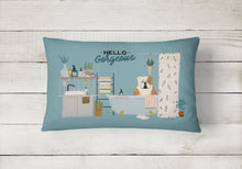 Load image into Gallery viewer, Fawn White English Bulldog in Bathtub Canvas Fabric Decorative Pillow CK7547PW1216