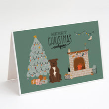 Load image into Gallery viewer, Chocolate Staffordshire Bull Terrier Christmas Everyone Greeting Cards -  Blank Note Cards – 8-Pack of Artist-Designed Cards with Envelopes