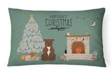 Load image into Gallery viewer, Chocolate Staffordshire Bull Terrier Christmas Everyone Canvas Fabric Decorative Pillow CK7611PW1216