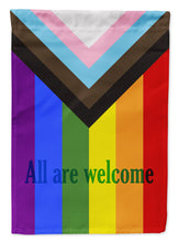 Load image into Gallery viewer, Gay Pride Progress Pride All are Welcome Garden Flag – LGBTQ+ Inclusive Outdoor Yard Decor