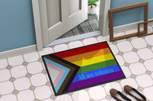 Load image into Gallery viewer, Gay Pride Progress Pride All are Welcome Doormat - 24x36 Decorative Floor Mat – Indoor/Outdoor Rug with Artistic Flair