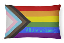 Load image into Gallery viewer, Gay Pride Progress Pride All are Welcome Canvas Fabric Decorative Pillow