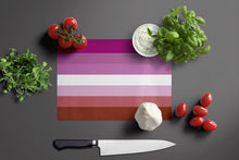 Load image into Gallery viewer, Lesbian Pride Glass Cutting Boards – Durable, Decorative Kitchen Art Large