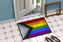 Load image into Gallery viewer, Gay Pride Progress Pride Doormat - 24x36 Decorative Floor Mat – Indoor/Outdoor Rug with Artistic Flair