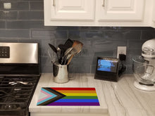 Load image into Gallery viewer, Gay Pride Progress Pride Glass Cutting Boards – Durable, Decorative Kitchen Art Large