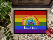 Load image into Gallery viewer, Gay Pride Love is Love Mosaic Rainbow Doormat - 18x27 Decorative Floor Mat – Indoor/Outdoor Rug with Artistic Flair
