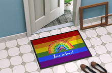 Load image into Gallery viewer, Gay Pride Love is Love Mosaic Rainbow Doormat - 18x27 Decorative Floor Mat – Indoor/Outdoor Rug with Artistic Flair