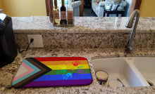 Load image into Gallery viewer, Gay Pride Peace Hands Progress Pride Dish Drying Mat – Absorbent, Artistic Kitchen Essentials