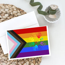 Load image into Gallery viewer, Gay Pride Peace Hands Progress Pride Greeting Cards -  Blank Note Cards – 8-Pack of Artist-Designed Cards with Envelopes