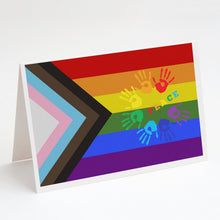 Load image into Gallery viewer, Gay Pride Peace Hands Progress Pride Greeting Cards -  Blank Note Cards – 8-Pack of Artist-Designed Cards with Envelopes