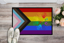 Load image into Gallery viewer, Gay Pride Peace Hands Progress Pride Doormat - 24x36 Decorative Floor Mat – Indoor/Outdoor Rug with Artistic Flair