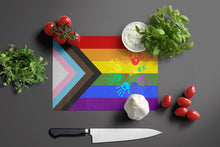 Load image into Gallery viewer, Gay Pride Peace Hands Progress Pride Glass Cutting Boards – Durable, Decorative Kitchen Art Large
