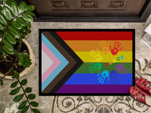 Load image into Gallery viewer, Gay Pride Peace Hands Progress Pride Doormat - 18x27 Decorative Floor Mat – Indoor/Outdoor Rug with Artistic Flair