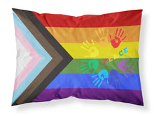 Load image into Gallery viewer, Gay Pride Peace Hands Progress Pride Fabric Standard Pillowcase – Artistic Decorative Front, White Back