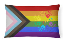 Load image into Gallery viewer, Gay Pride Peace Hands Progress Pride Canvas Fabric Decorative Pillow