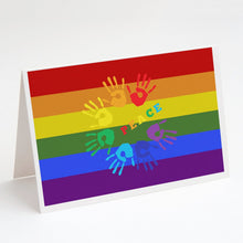 Load image into Gallery viewer, Gay Pride Peace Hands Greeting Cards -  Blank Note Cards – 8-Pack of Artist-Designed Cards with Envelopes