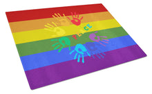 Load image into Gallery viewer, Gay Pride Peace Hands Glass Cutting Boards – Durable, Decorative Kitchen Art Large