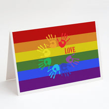 Load image into Gallery viewer, Gay Pride Love Hands Greeting Cards -  Blank Note Cards – 8-Pack of Artist-Designed Cards with Envelopes