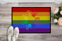 Load image into Gallery viewer, Gay Pride Love Hands Doormat - 24x36 Decorative Floor Mat – Indoor/Outdoor Rug with Artistic Flair