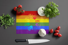 Load image into Gallery viewer, Gay Pride Love Hands Glass Cutting Boards – Durable, Decorative Kitchen Art Large