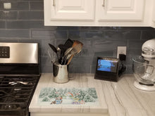 Load image into Gallery viewer, Corgi Blue Merle and Tan Points with Christmas Presents Glass Cutting Boards – Durable, Decorative Kitchen Art Large