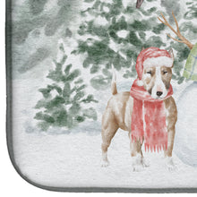 Load image into Gallery viewer, Bull Terrier Tan and White with Christmas Presents Dish Drying Mat – Absorbent, Artistic Kitchen Essentials