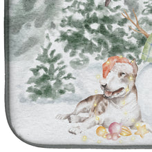 Load image into Gallery viewer, Bull Terrier Brindle and White with Christmas Presents Dish Drying Mat – Absorbent, Artistic Kitchen Essentials