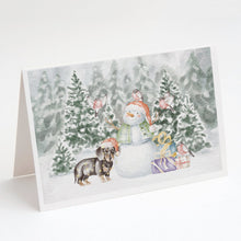 Load image into Gallery viewer, Dachshund Black and Tan Standing with Christmas Presents Greeting Cards -  Blank Note Cards – 8-Pack of Artist-Designed Cards with Envelopes