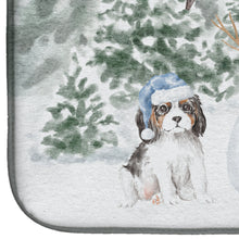 Load image into Gallery viewer, Cavalier King Charles Spaniel Tricolor Puppy with Christmas Presents Dish Drying Mat – Absorbent, Artistic Kitchen Essentials