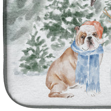 Load image into Gallery viewer, Bulldog Fawn and White with Christmas Presents Dish Drying Mat – Absorbent, Artistic Kitchen Essentials