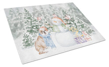 Load image into Gallery viewer, Bulldog Fawn and White with Christmas Presents Glass Cutting Boards – Durable, Decorative Kitchen Art Large
