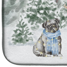 Load image into Gallery viewer, Pug Black Sitting with Christmas Presents Dish Drying Mat – Absorbent, Artistic Kitchen Essentials