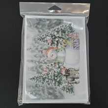 Load image into Gallery viewer, Pug Black Standing with Christmas Presents Greeting Cards -  Blank Note Cards – 8-Pack of Artist-Designed Cards with Envelopes