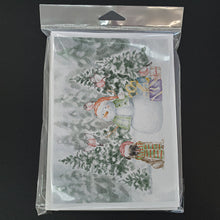 Load image into Gallery viewer, Pug Fawn Smiling with Christmas Presents Greeting Cards -  Blank Note Cards – 8-Pack of Artist-Designed Cards with Envelopes