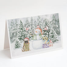 Load image into Gallery viewer, Pug Fawn Smiling with Christmas Presents Greeting Cards -  Blank Note Cards – 8-Pack of Artist-Designed Cards with Envelopes