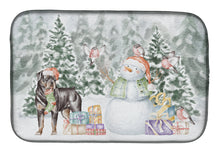 Load image into Gallery viewer, Rottweiler Standing with Christmas Presents Dish Drying Mat – Absorbent, Artistic Kitchen Essentials