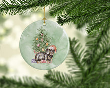 Load image into Gallery viewer, Christmas Dachshund Black Tan Puppy Ornament - Round Ceramic Ornament – Artist-Designed Keepsake Decoration