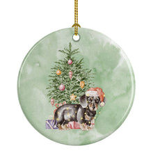 Load image into Gallery viewer, Christmas Dachshund Black Tan Puppy Ornament - Round Ceramic Ornament – Artist-Designed Keepsake Decoration