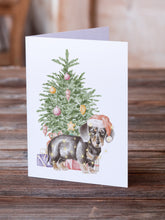 Load image into Gallery viewer, Christmas Dachshund Black Tan Puppy Greeting Cards -  Blank Note Cards – 8-Pack of Artist-Designed Cards with Envelopes