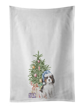 Load image into Gallery viewer, Cavalier Spaniel Tricolor Puppy Christmas Presents and Tree White Kitchen Towel Set of 2