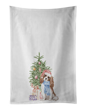 Load image into Gallery viewer, Cavalier Spaniel Tricolor Blenheim Christmas Presents and Tree White Kitchen Towel Set of 2