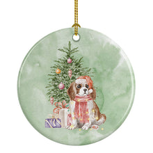 Load image into Gallery viewer, Christmas Cavalier Spaniel Bleheim Puppy Ornament - Round Ceramic Ornament – Artist-Designed Keepsake Decoration