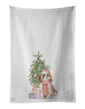 Load image into Gallery viewer, Cavalier Spaniel Tricolor Blenheim Puppy Christmas Presents and Tree White Kitchen Towel Set of 2