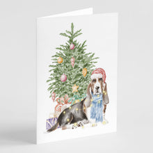 Load image into Gallery viewer, Christmas Basset Hound  Greeting Cards -  Blank Note Cards – 8-Pack of Artist-Designed Cards with Envelopes