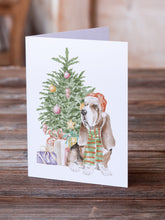 Load image into Gallery viewer, Christmas Basset Hound  #3 Greeting Cards -  Blank Note Cards – 8-Pack of Artist-Designed Cards with Envelopes