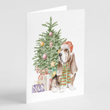 Load image into Gallery viewer, Christmas Basset Hound  #3 Greeting Cards -  Blank Note Cards – 8-Pack of Artist-Designed Cards with Envelopes