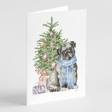 Load image into Gallery viewer, Christmas Black Pug Greeting Cards -  Blank Note Cards – 8-Pack of Artist-Designed Cards with Envelopes