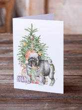 Load image into Gallery viewer, Christmas Black Pug #2 Greeting Cards -  Blank Note Cards – 8-Pack of Artist-Designed Cards with Envelopes